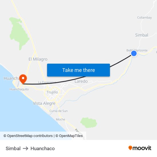 Simbal to Huanchaco map