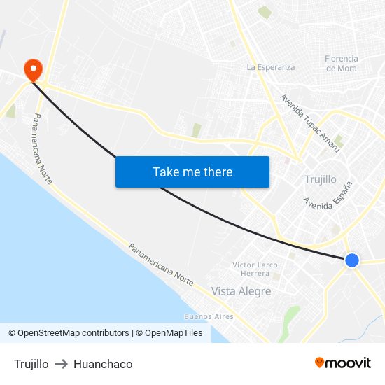 Trujillo to Huanchaco map