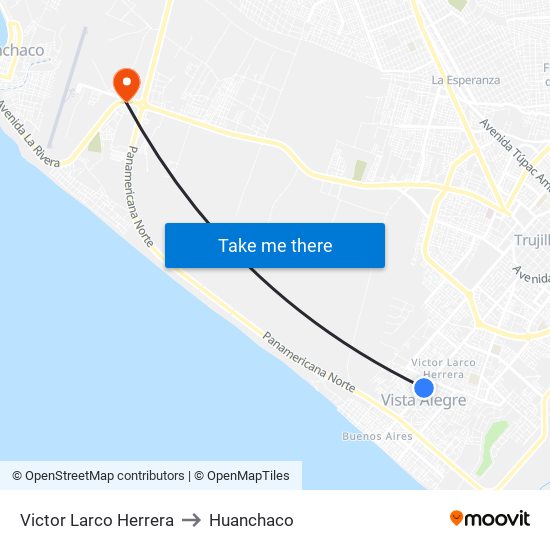 Victor Larco Herrera to Huanchaco map