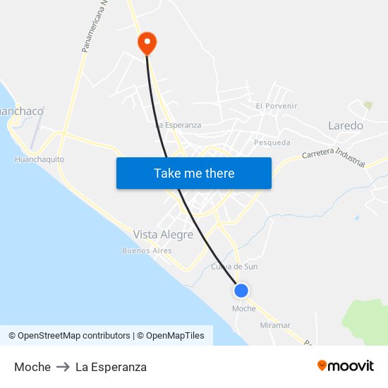 Moche to La Esperanza map