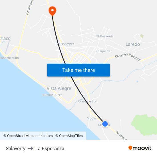 Salaverry to La Esperanza map