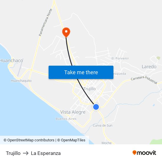Trujillo to La Esperanza map