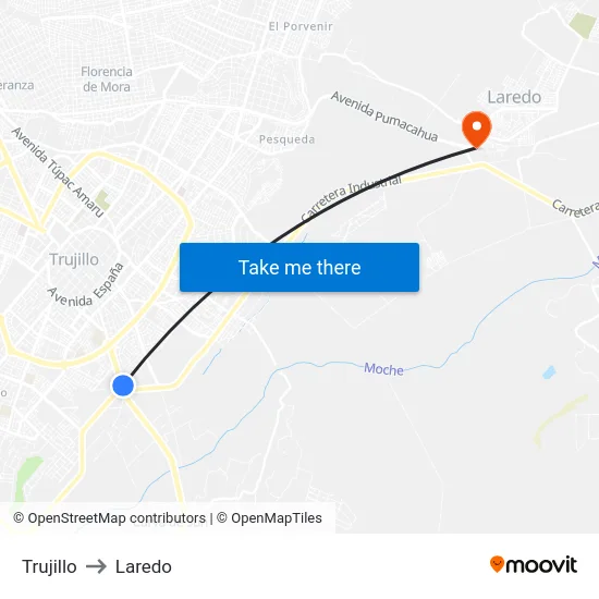 Trujillo to Laredo map