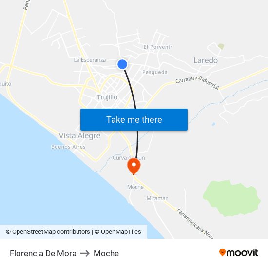 Florencia De Mora to Moche map