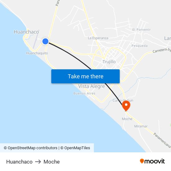 Huanchaco to Moche map