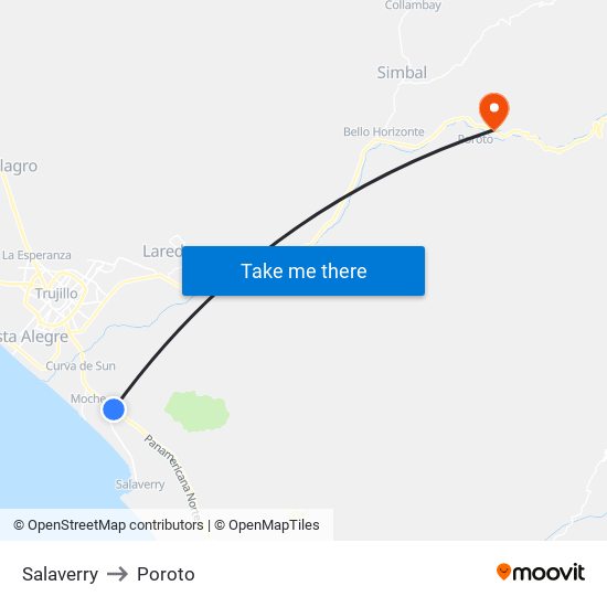 Salaverry to Poroto map