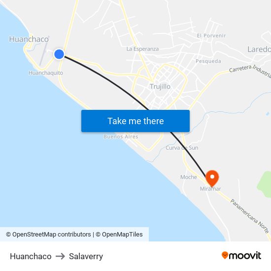 Huanchaco to Salaverry map