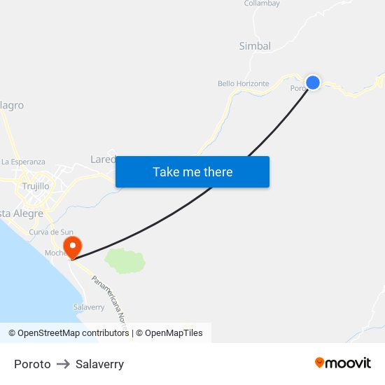 Poroto to Salaverry map