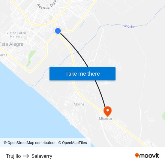 Trujillo to Salaverry map