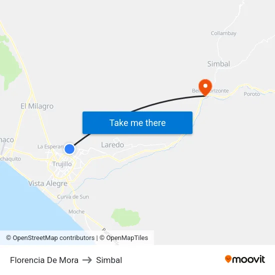 Florencia De Mora to Simbal map