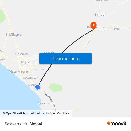 Salaverry to Simbal map