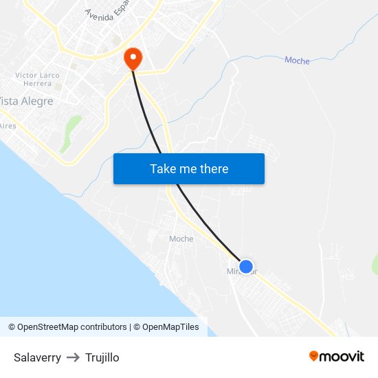 Salaverry to Trujillo map