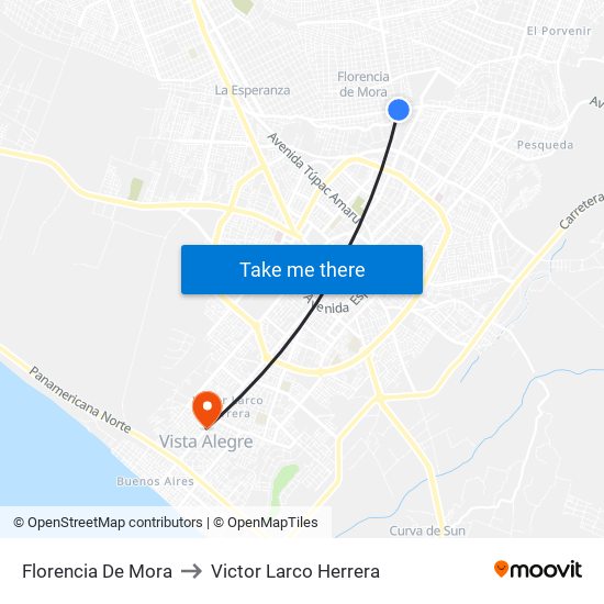 Florencia De Mora to Victor Larco Herrera map