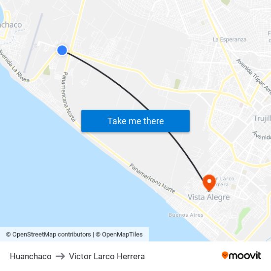Huanchaco to Victor Larco Herrera map