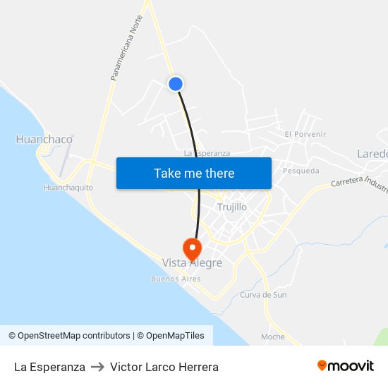 La Esperanza to Victor Larco Herrera map