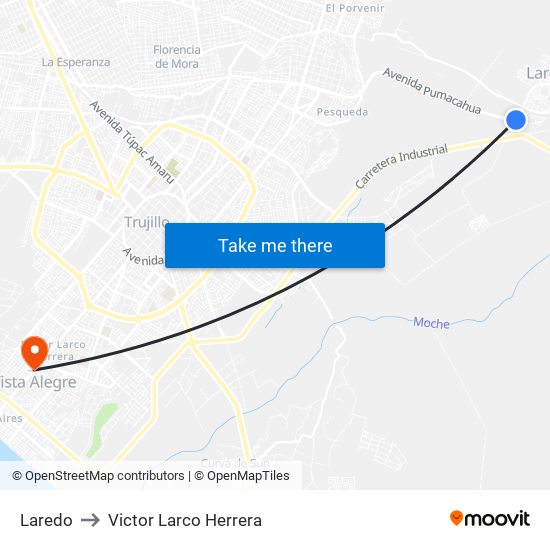 Laredo to Victor Larco Herrera map