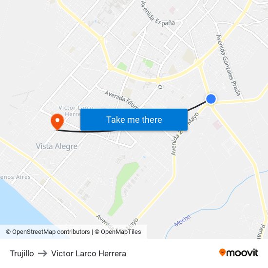 Trujillo to Victor Larco Herrera map