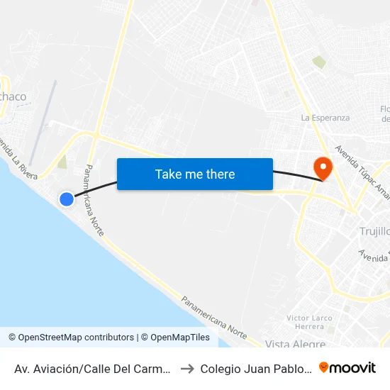 Av. Aviación/Calle Del Carmen to Colegio Juan Pablo II map