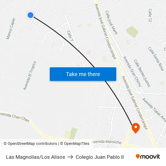 Las Magnolias/Los Alisos to Colegio Juan Pablo II map