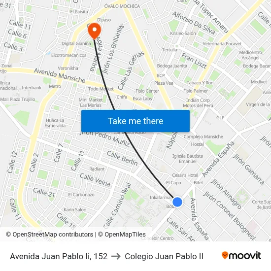 Avenida Juan Pablo Ii, 152 to Colegio Juan Pablo II map
