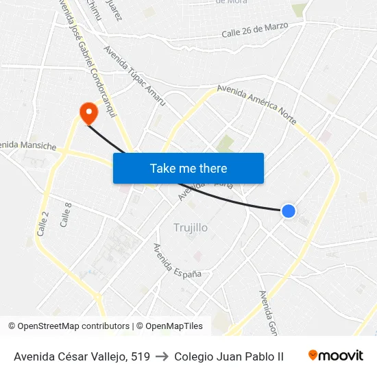 Avenida César Vallejo, 519 to Colegio Juan Pablo II map