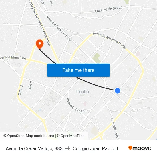 Avenida César Vallejo, 383 to Colegio Juan Pablo II map