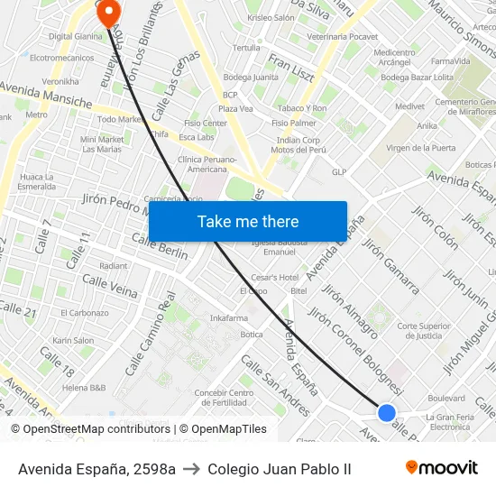Avenida España, 2598a to Colegio Juan Pablo II map