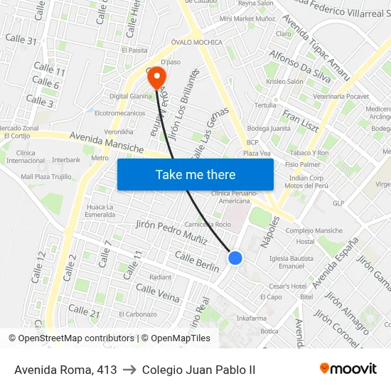 Avenida Roma, 413 to Colegio Juan Pablo II map