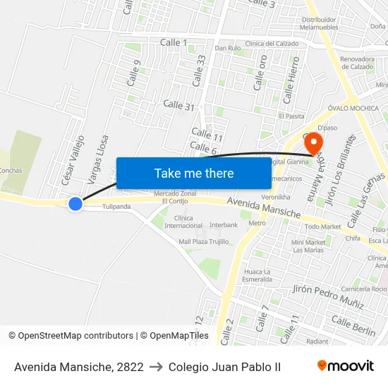 Avenida Mansiche, 2822 to Colegio Juan Pablo II map