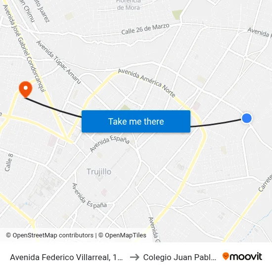 Avenida Federico Villarreal, 1316 to Colegio Juan Pablo II map