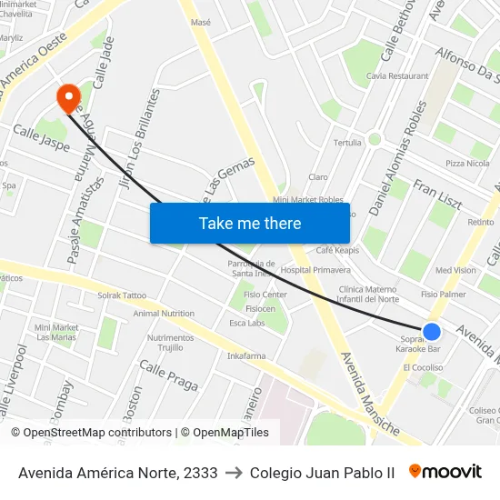 Avenida América Norte, 2333 to Colegio Juan Pablo II map