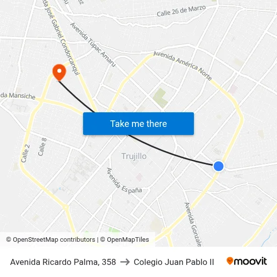 Avenida Ricardo Palma, 358 to Colegio Juan Pablo II map