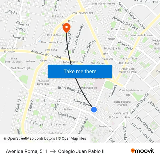 Avenida Roma, 511 to Colegio Juan Pablo II map