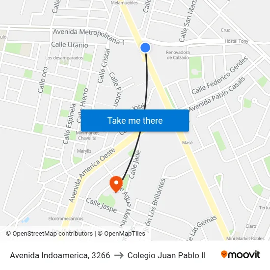 Avenida Indoamerica, 3266 to Colegio Juan Pablo II map
