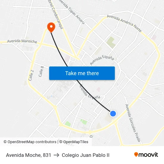 Avenida Moche, 831 to Colegio Juan Pablo II map