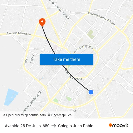 Avenida 28 De Julio, 680 to Colegio Juan Pablo II map