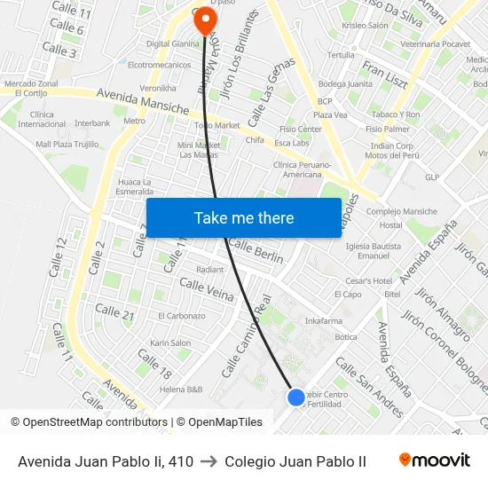 Avenida Juan Pablo Ii, 410 to Colegio Juan Pablo II map