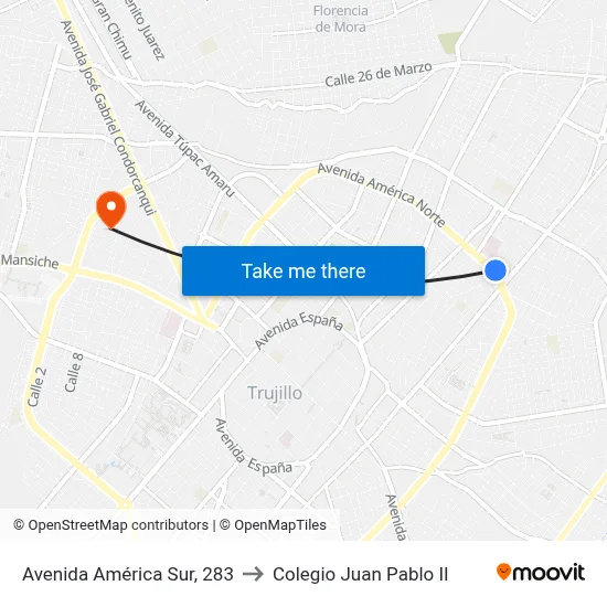 Avenida América Sur, 283 to Colegio Juan Pablo II map