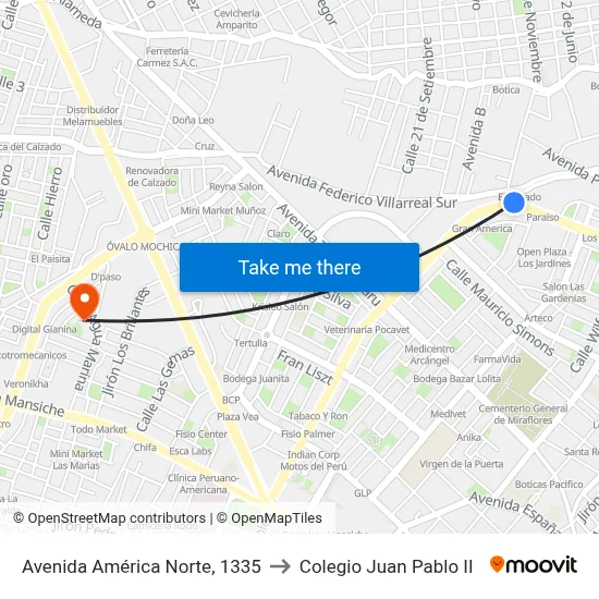 Avenida América Norte, 1335 to Colegio Juan Pablo II map