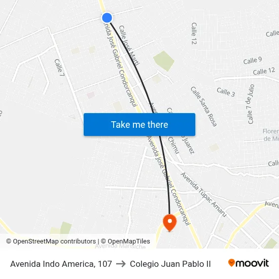 Avenida Indo America, 107 to Colegio Juan Pablo II map