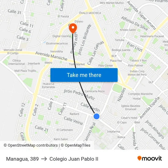 Managua, 389 to Colegio Juan Pablo II map