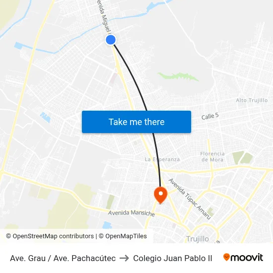 Ave. Grau / Ave. Pachacútec to Colegio Juan Pablo II map