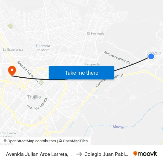 Avenida Julian Arce Larreta, 96 to Colegio Juan Pablo II map