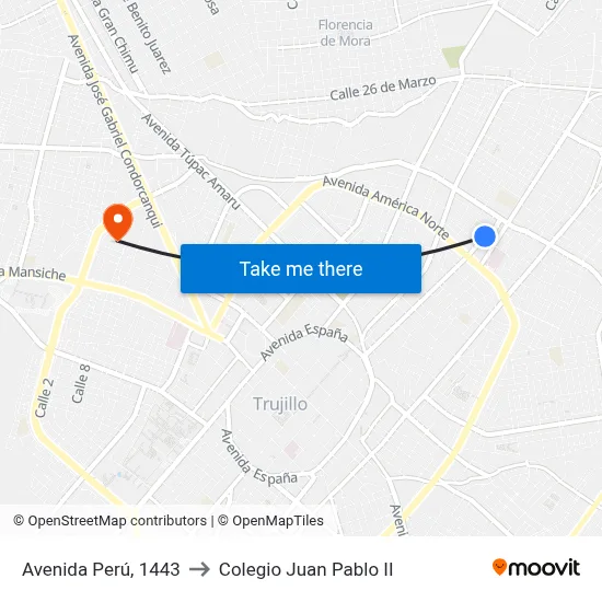 Avenida Perú, 1443 to Colegio Juan Pablo II map