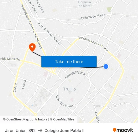 Jirón Unión, 892 to Colegio Juan Pablo II map
