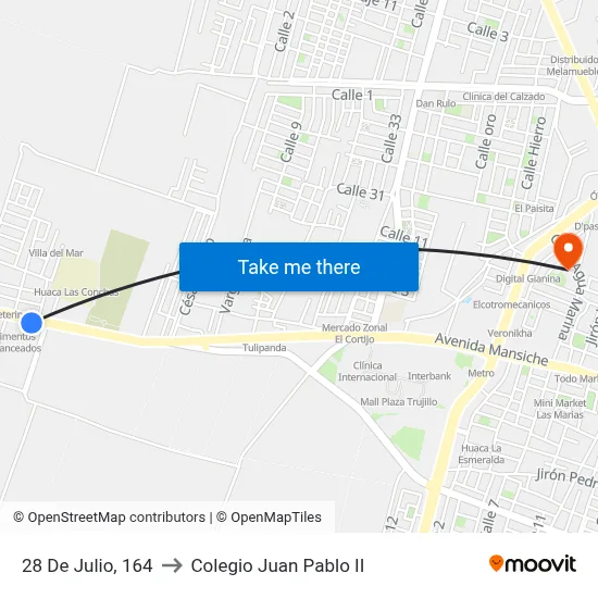 28 De Julio, 164 to Colegio Juan Pablo II map