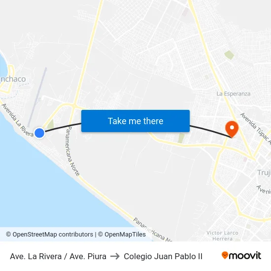 Ave. La Rivera / Ave. Piura to Colegio Juan Pablo II map