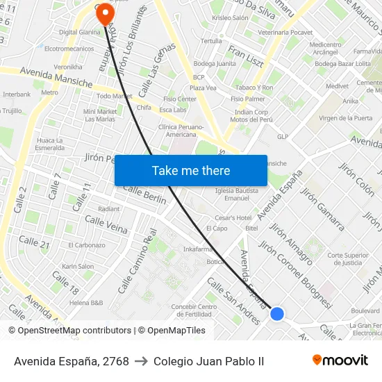 Avenida España, 2768 to Colegio Juan Pablo II map