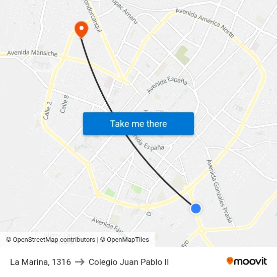 La Marina, 1316 to Colegio Juan Pablo II map