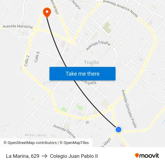 La Marina, 629 to Colegio Juan Pablo II map